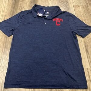 MLB GENUINE Merch CLEVELAND INDIANS C LOGO NAVY BLUE 3-BUTTON POLO Men Medium